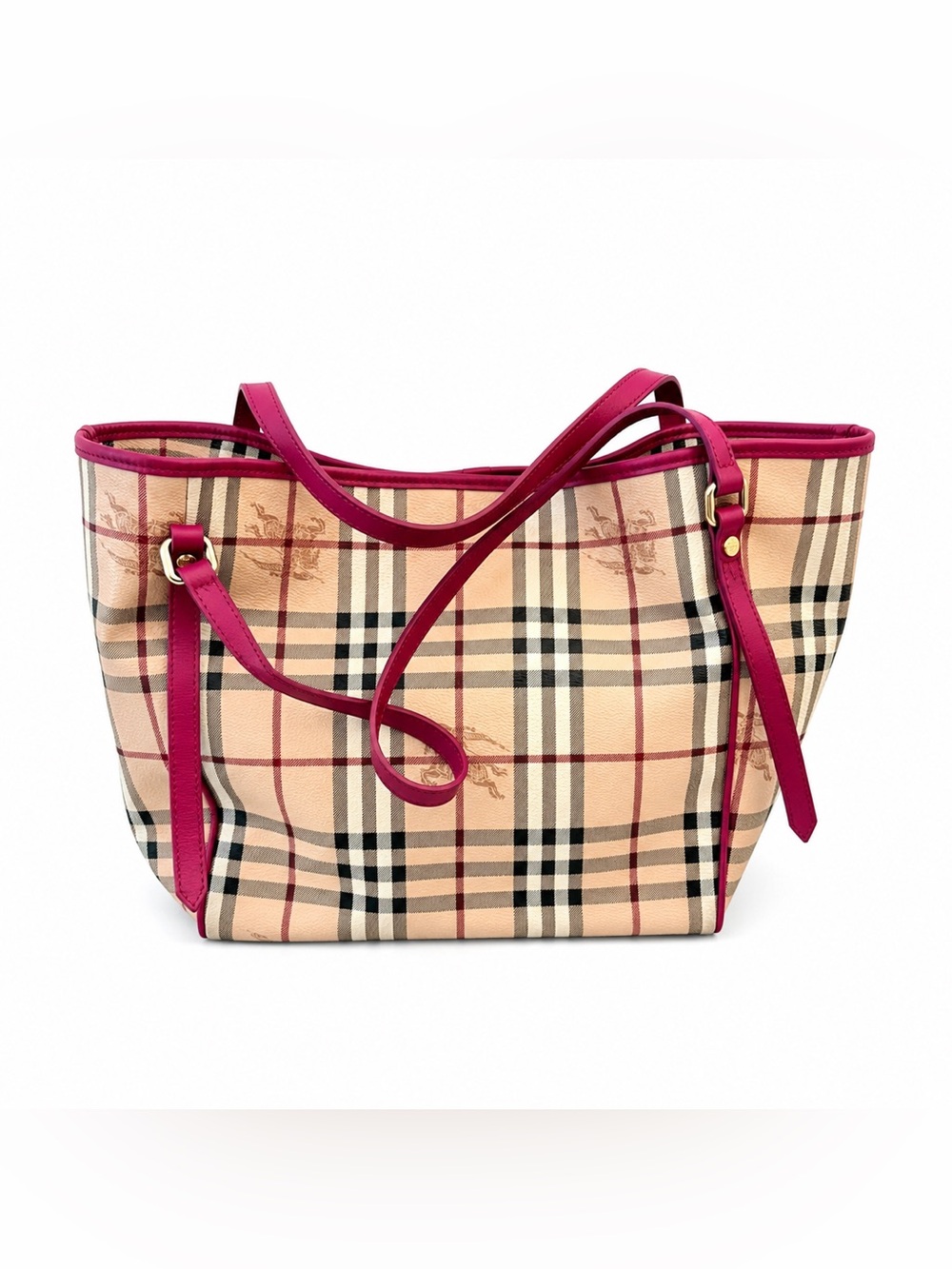 Burberry Beige Check Tote with Pink Trim